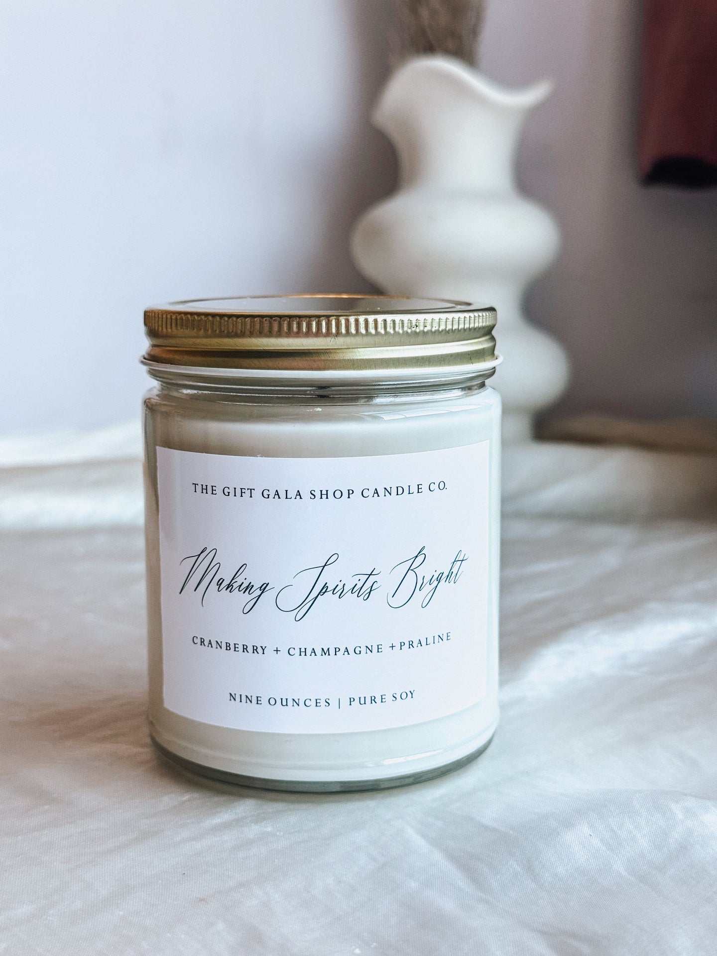 Making Spirits Bright Scented Soy Candle | Cranberry, Champagne & Praline | Non-Toxic Holiday Candle Gift The Gift Gala Shop Candle Co.